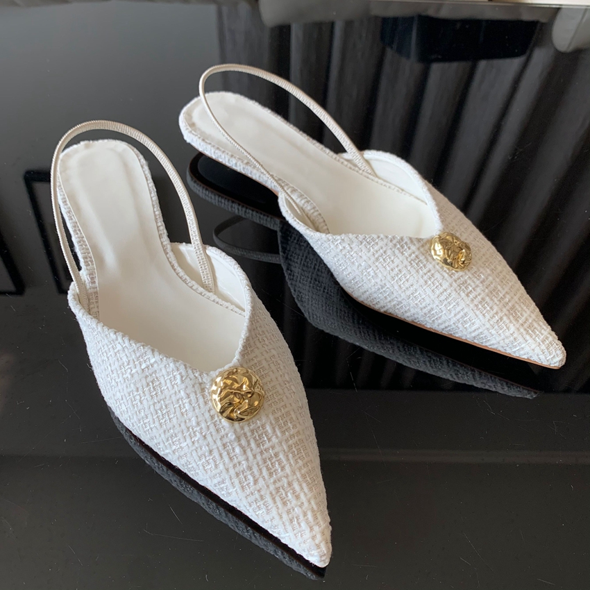 Sandals - 2025年新作ブランドレディースサンダル、ファッショナブルなポインテッドトゥ、浅履き、エレガントなスリングバックシューズ、薄型ローヒールパンプス